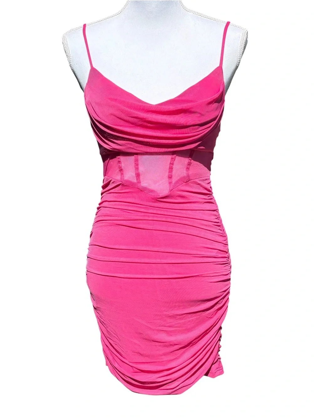 Princess Polly Calliope Hot Pink Ruched Mesh Mini Dress Bodycon Strappy Size 4